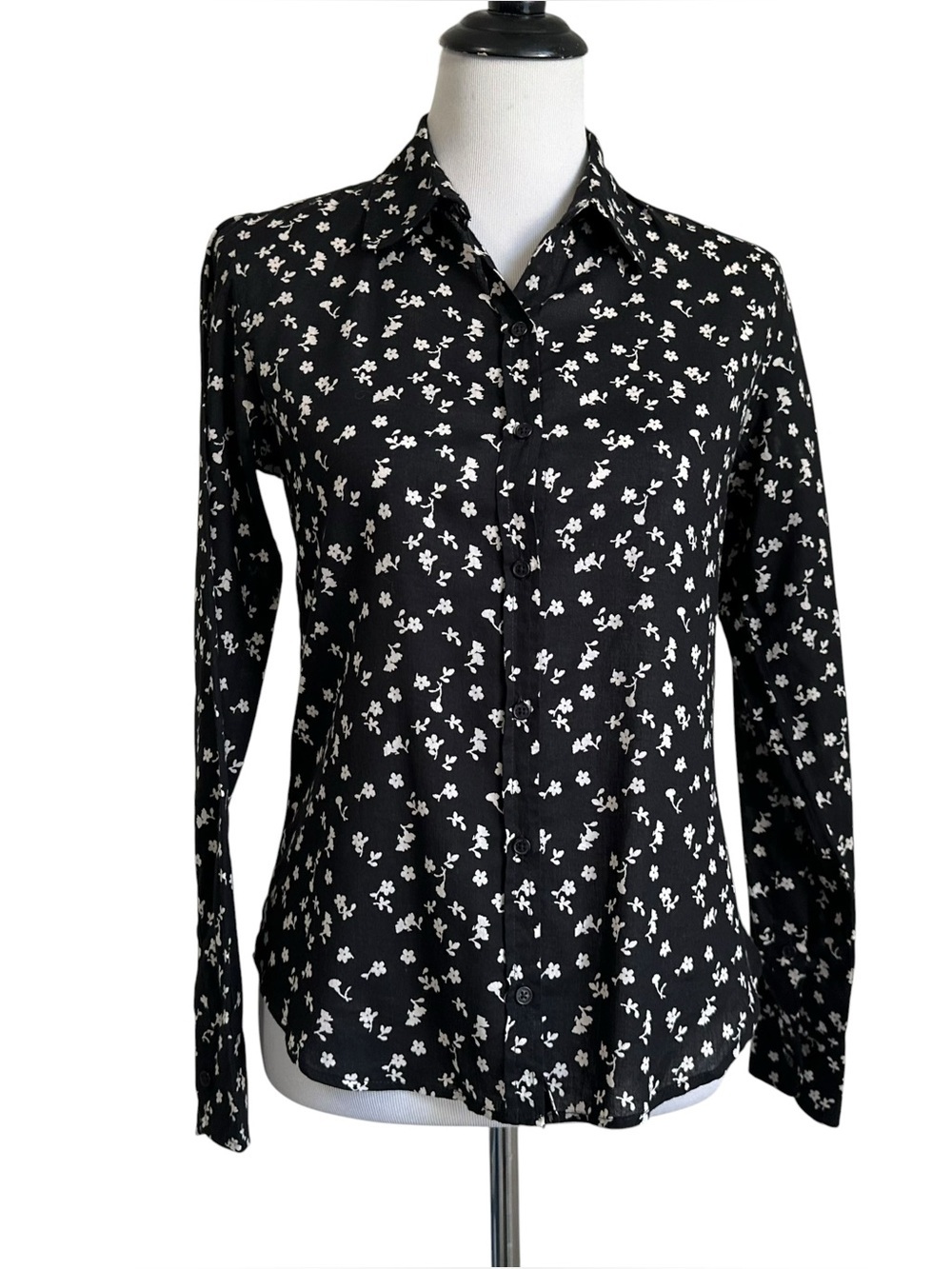 NILI LOTAN Womens Floral Print Long Sleeve Blouse Size XS Black Ivory  Button Up
